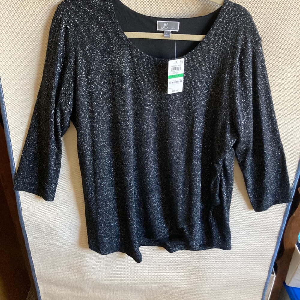 JM collection NWT black metallic scoop neck blouse